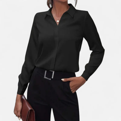 Ingrid | Women's Cotton-Blend V-Neck Button-Up Blouse