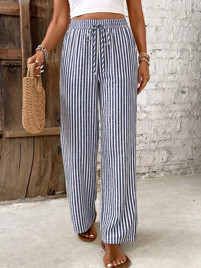 Poppy | Women's Striped Elastic-Waist Wide-Leg Trousers