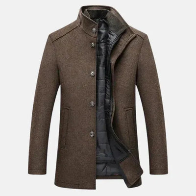 Quilted Trench Coat with Stand Collar for Men