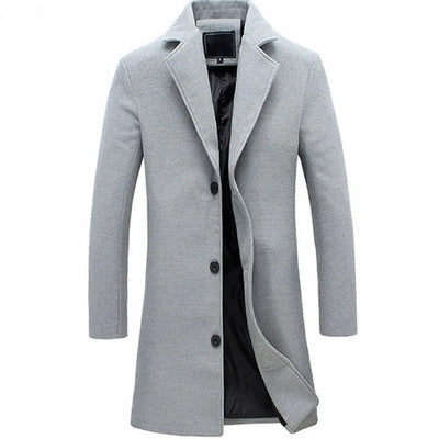 Classic Single-Breasted Long Overcoat for Men