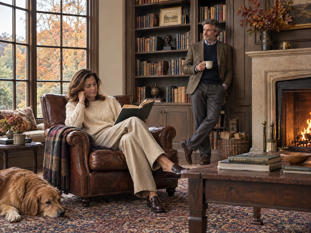 A calm autumn afternoon at home by the fireplace