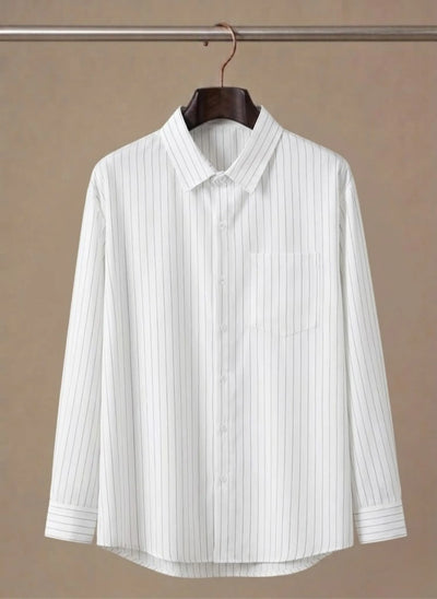 Breathable Cotton Striped Button-Up Shirt for Men