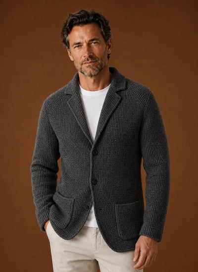 Button-Front Knit Blazer-Style Cardigan for Men