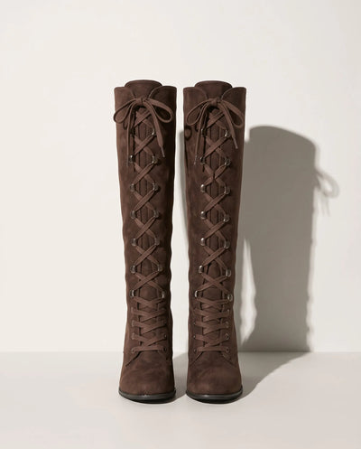 Elaine | Women's Suede Lace-Up Block Heel Ankle Boots