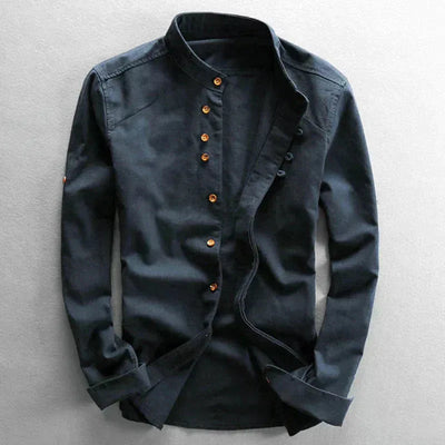 Mandarin Collar Shirt with Asymmetrical Placket for Men