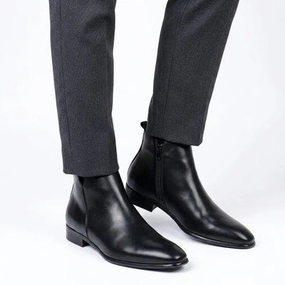 Smart Low Heel Ankle Boots with Side Zip for Men