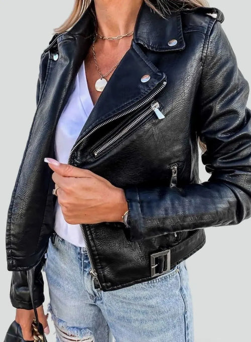 Amara | Women's Faux Leather Asymmetric Zip Biker Jacket