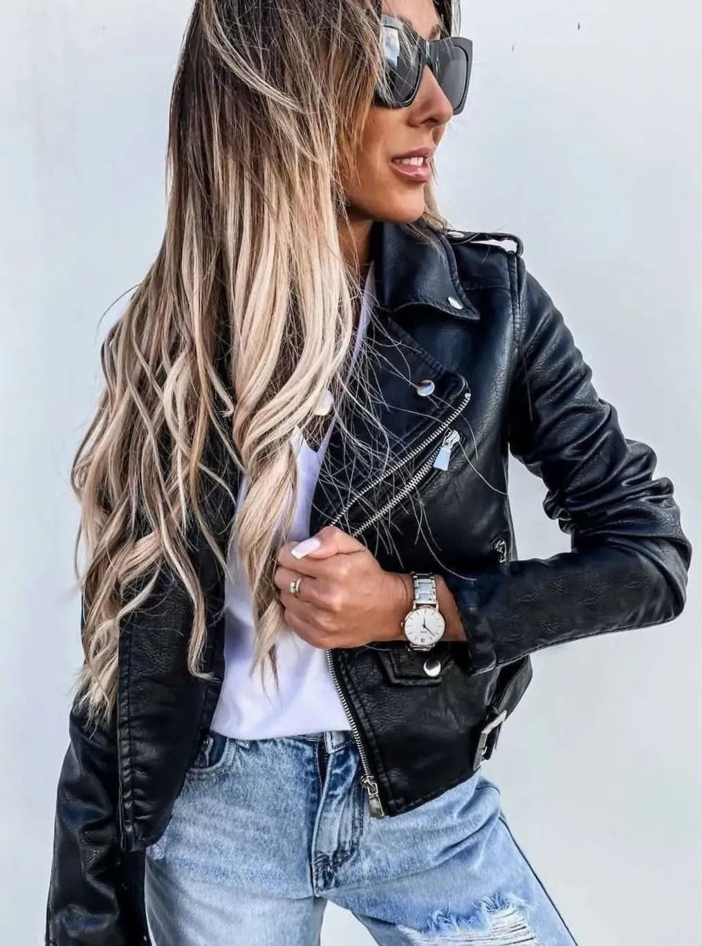 Amara | Women's Faux Leather Asymmetric Zip Biker Jacket