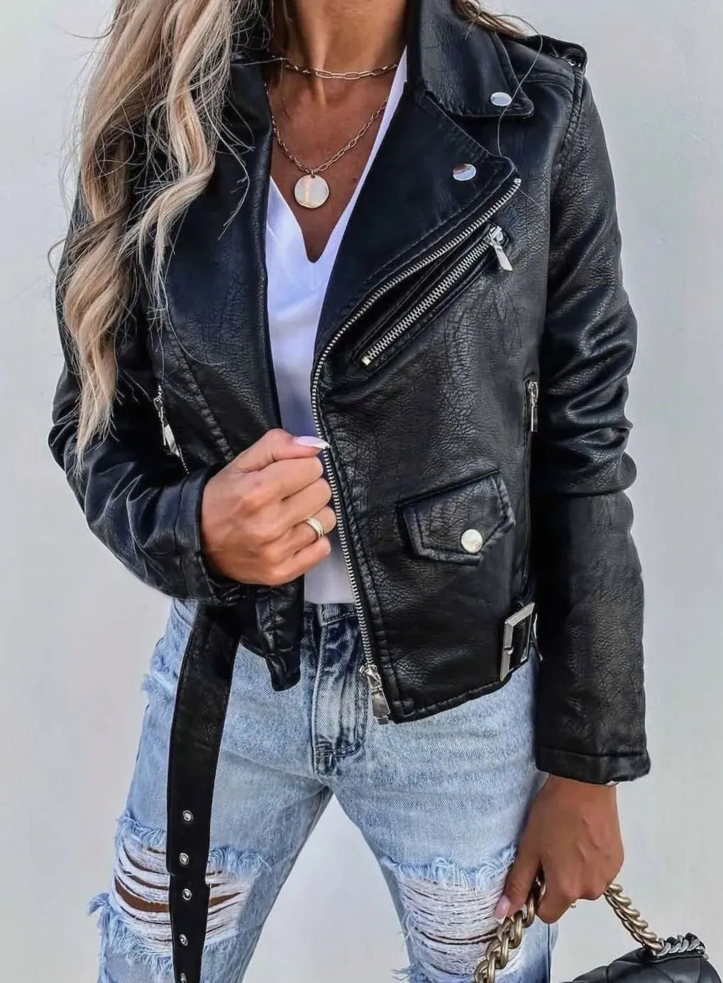 Amara | Women's Faux Leather Asymmetric Zip Biker Jacket