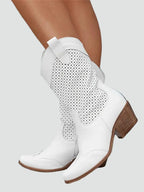 Angelica | Women's Openwork Cowboy Ankle Boots, Block Heel