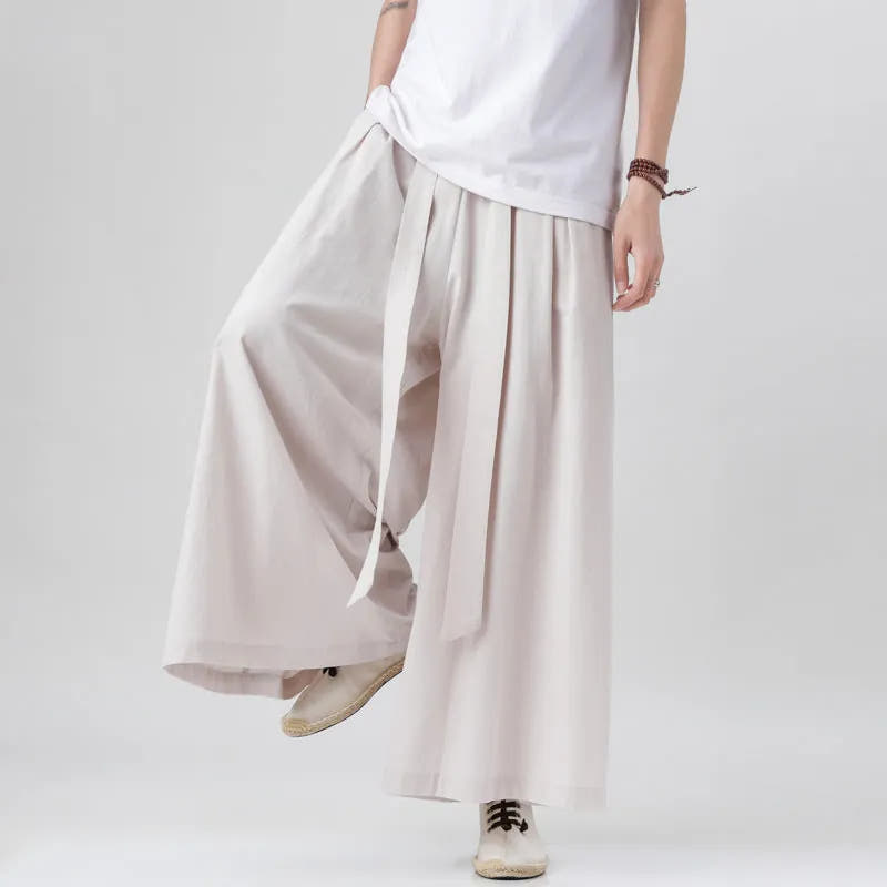 Bohemian Wide Leg Trousers with Elastic Waist for Men