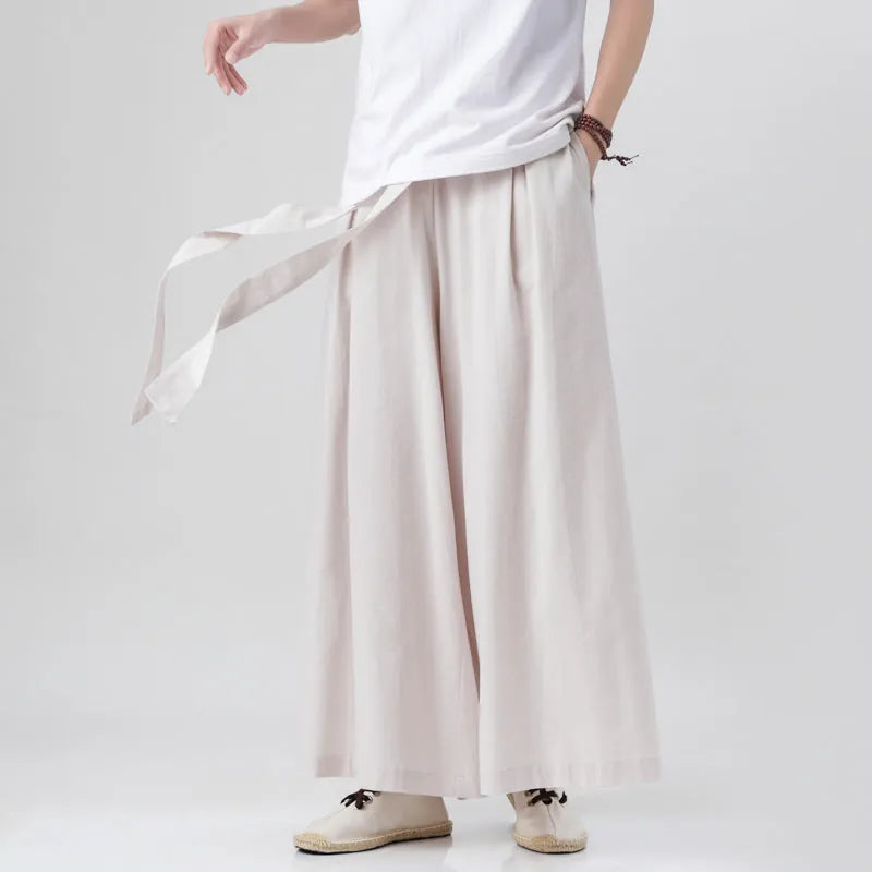 Bohemian Wide Leg Trousers with Elastic Waist for Men