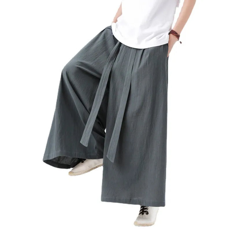 Bohemian Wide Leg Trousers with Elastic Waist for Men