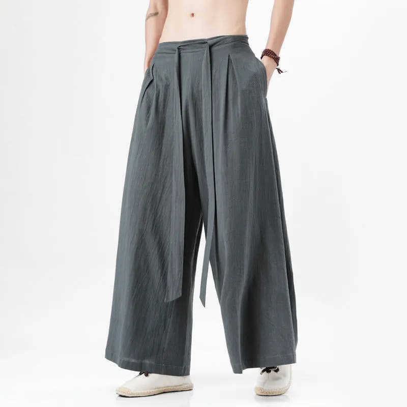 Bohemian Wide Leg Trousers with Elastic Waist for Men