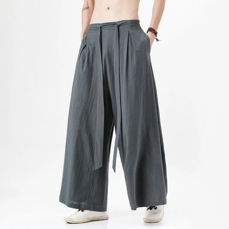 Bohemian Wide Leg Trousers with Elastic Waist for Men