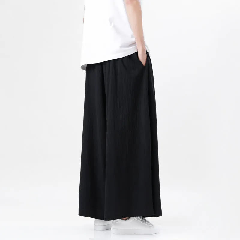 Bohemian Wide Leg Trousers with Elastic Waist for Men