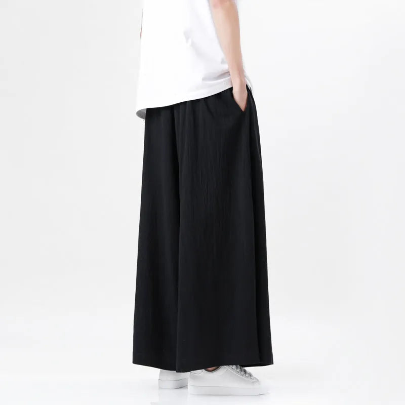 Bohemian Wide Leg Trousers with Elastic Waist for Men