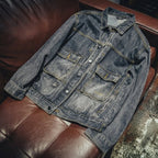 Boxy Loose-Fit Washed Denim Bomber Jacket for Men
