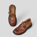 Briar | Women's Leather Brogue T-Bar Buckle Flats