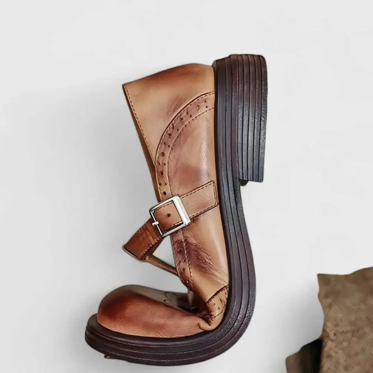 Briar | Women's Leather Brogue T-Bar Buckle Flats