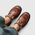 Briar | Women's Leather Brogue T-Bar Buckle Flats