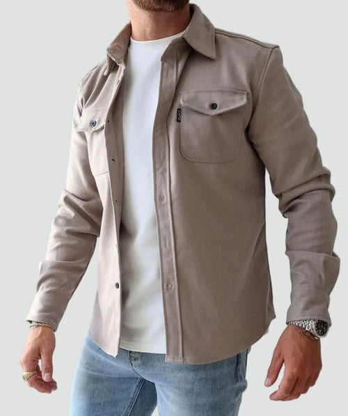 Brushed Flannel Shirt Jacket with Chest Pockets for Men
