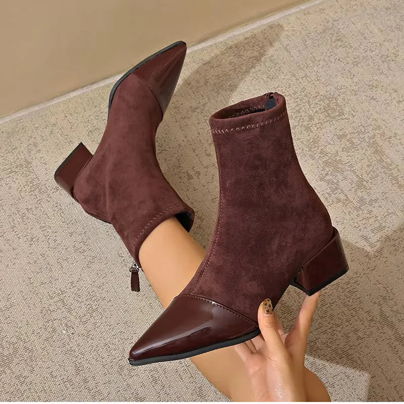 Cassia | Women's Suede Ankle Boots with Block Heel