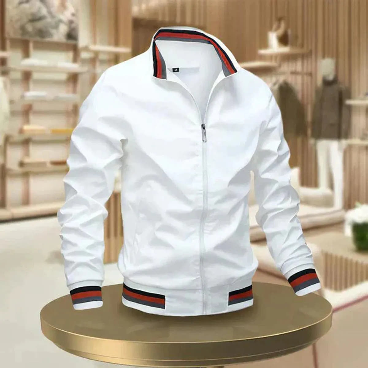 Casual Ribbed-Trim Full-Zip Bomber Jacket for Men