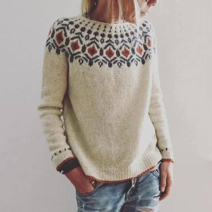 Charlize | Women's Jacquard Yoke Crew Neck Sweater