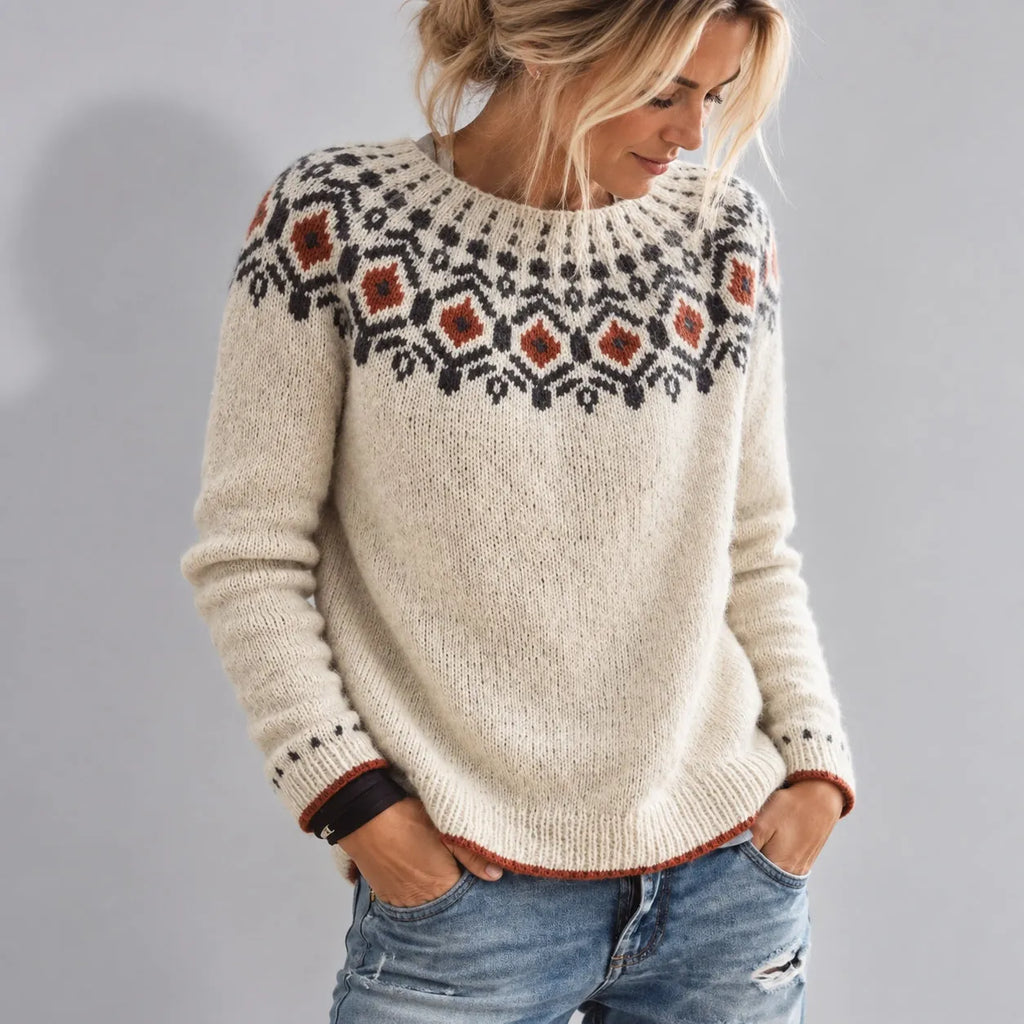 Charlize | Women's Jacquard Yoke Crew Neck Sweater