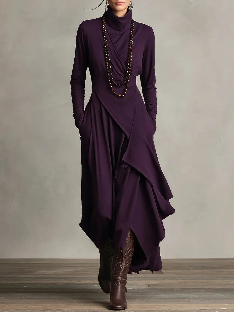 Claire | Women's Turtleneck Asymmetric Drape Maxi Dress