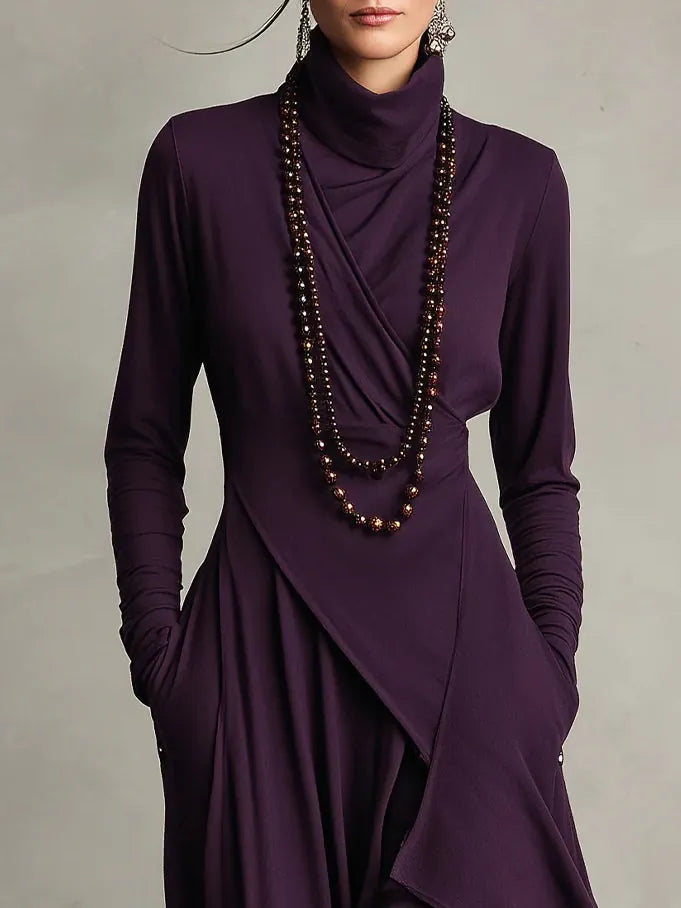 Claire | Women's Turtleneck Asymmetric Drape Maxi Dress