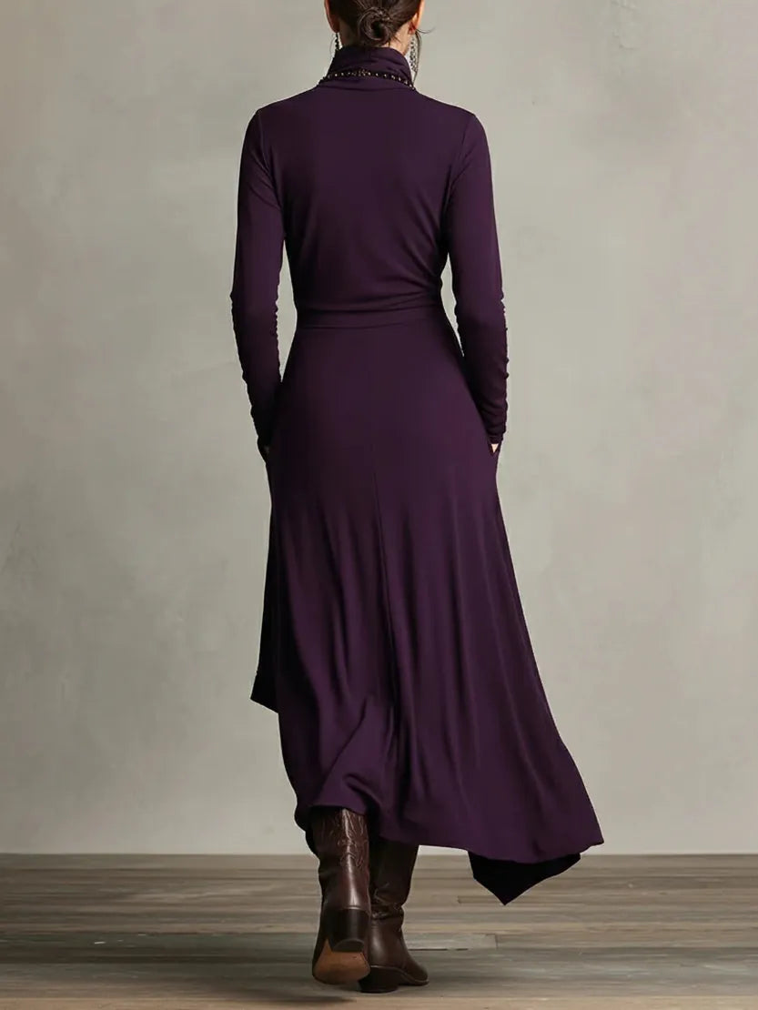 Claire | Women's Turtleneck Asymmetric Drape Maxi Dress