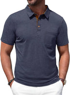 Classic Collar Polo Shirt with Chest Pocket for Men
