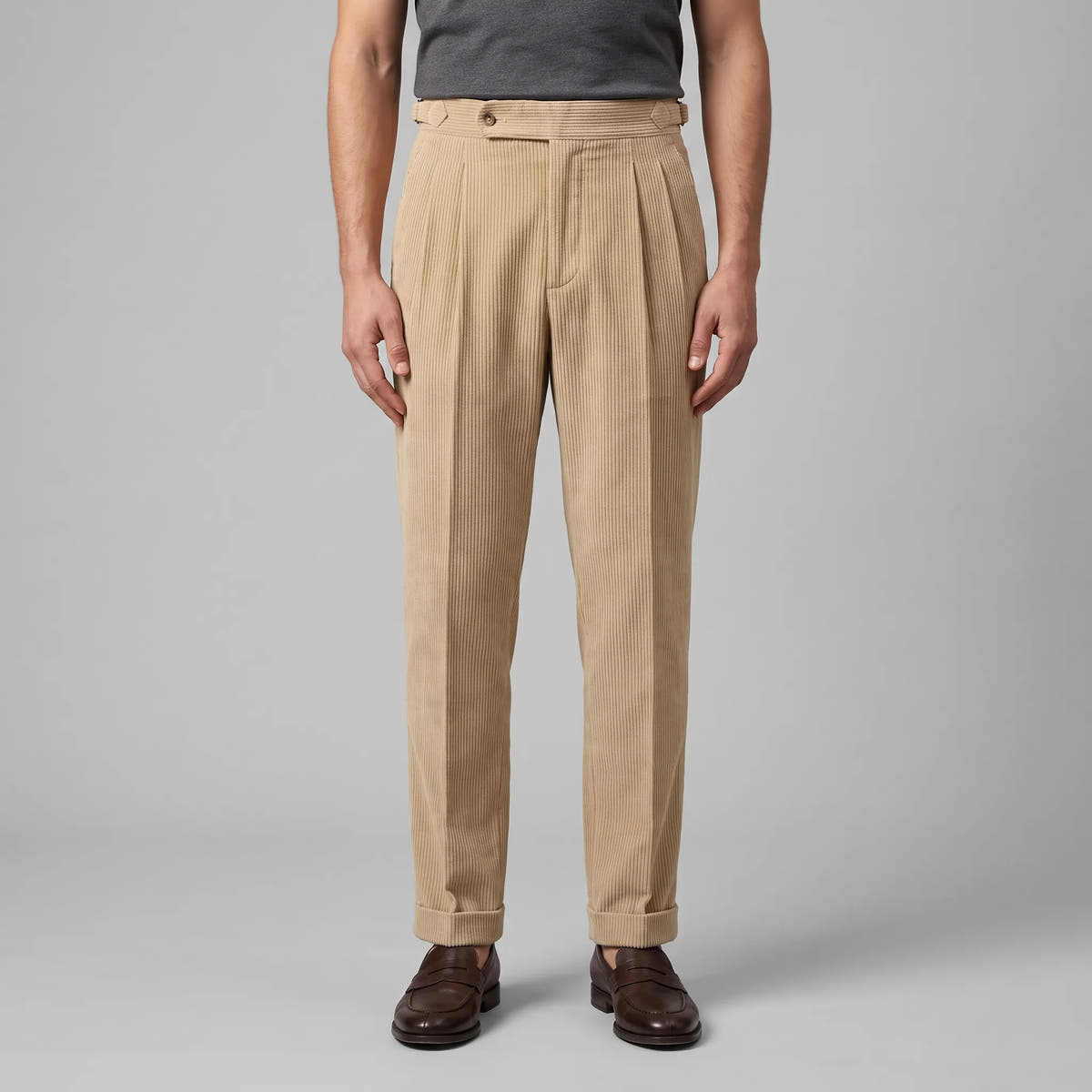Classic Corduroy Trousers with Double Pleats for Men