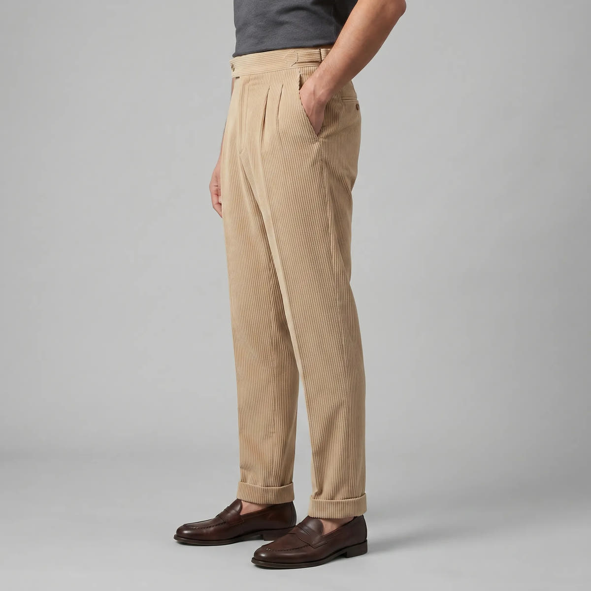Classic Corduroy Trousers with Double Pleats for Men