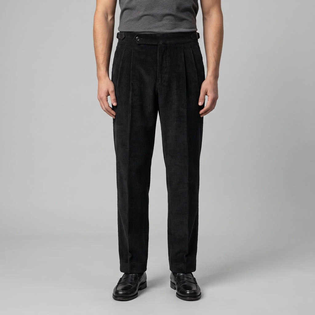 Classic Corduroy Trousers with Double Pleats for Men