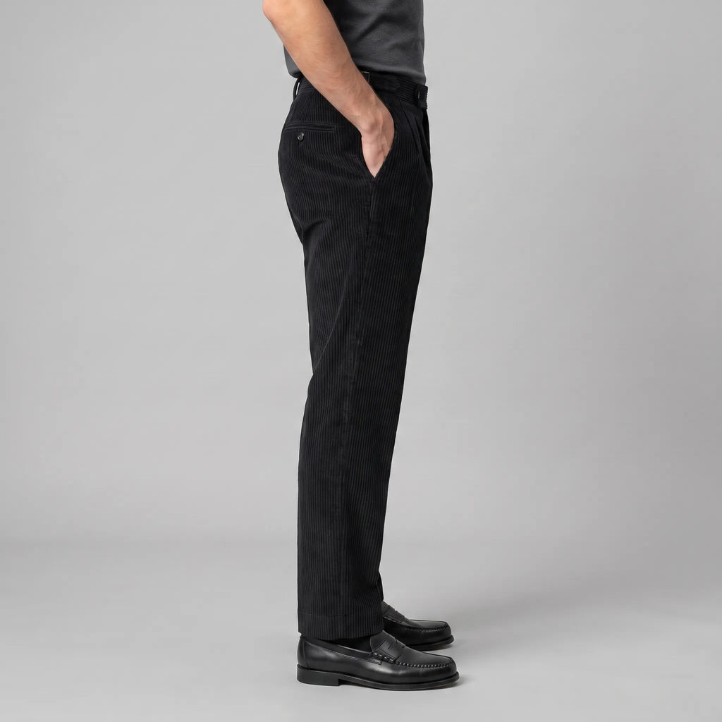 Classic Corduroy Trousers with Double Pleats for Men