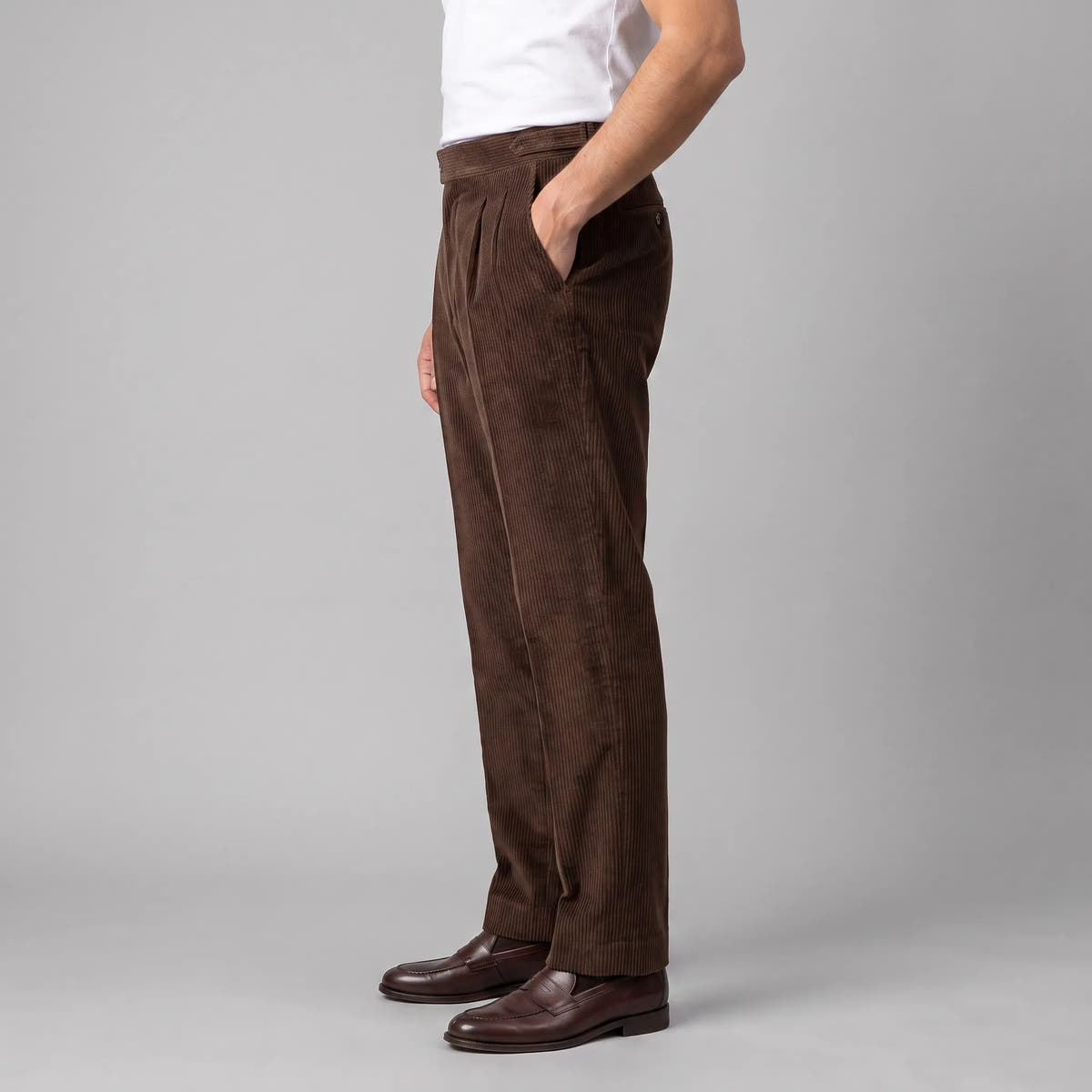 Classic Corduroy Trousers with Double Pleats for Men