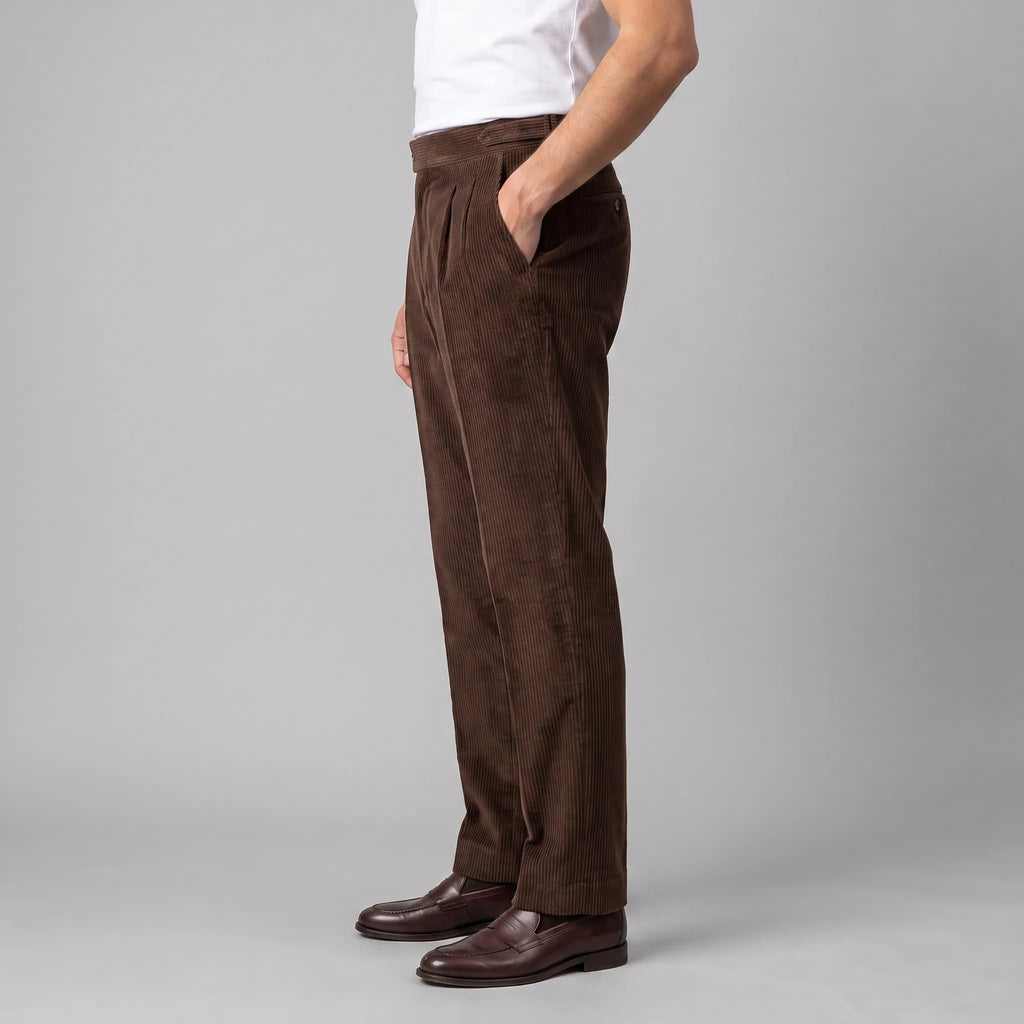 Classic Corduroy Trousers with Double Pleats for Men