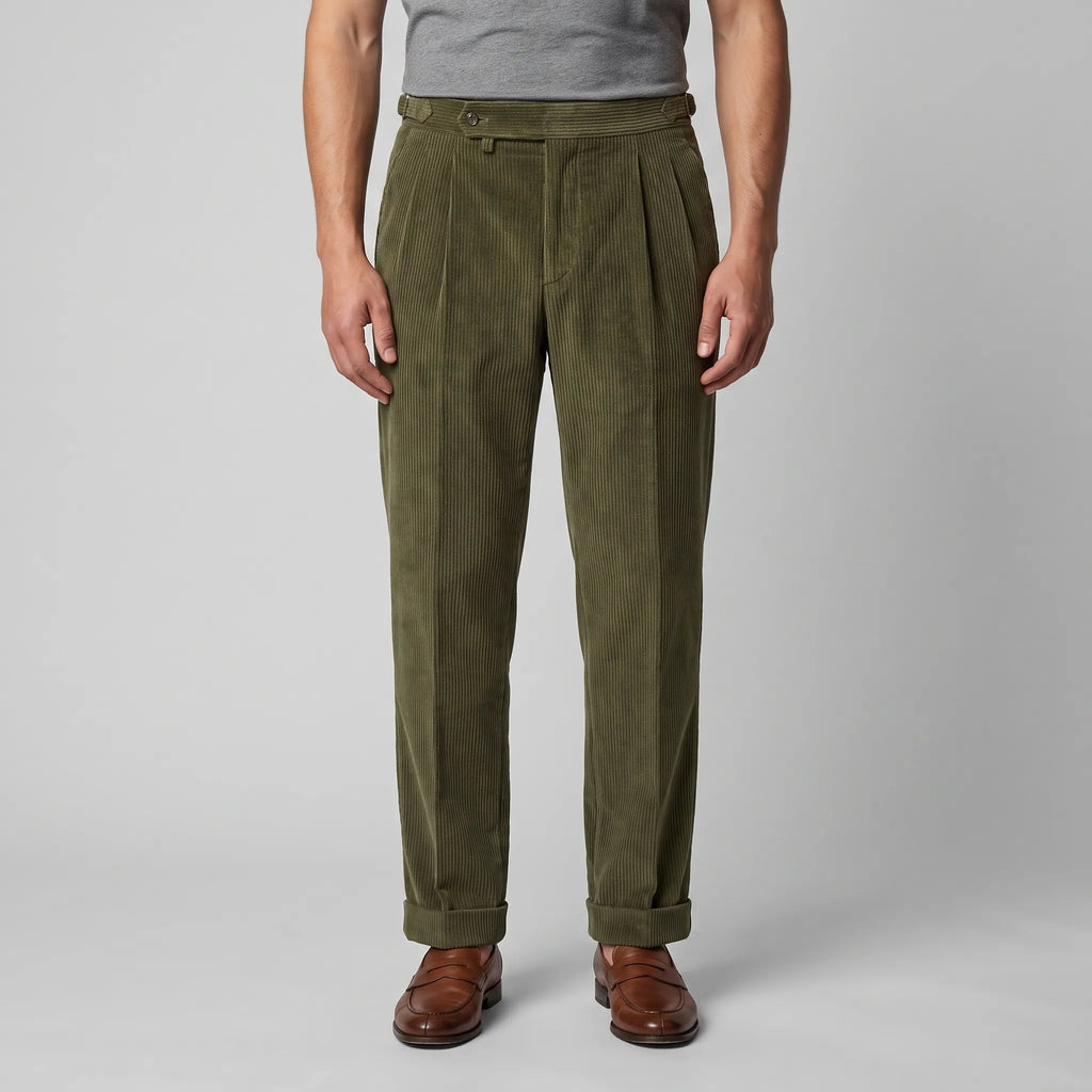 Classic Corduroy Trousers with Double Pleats for Men