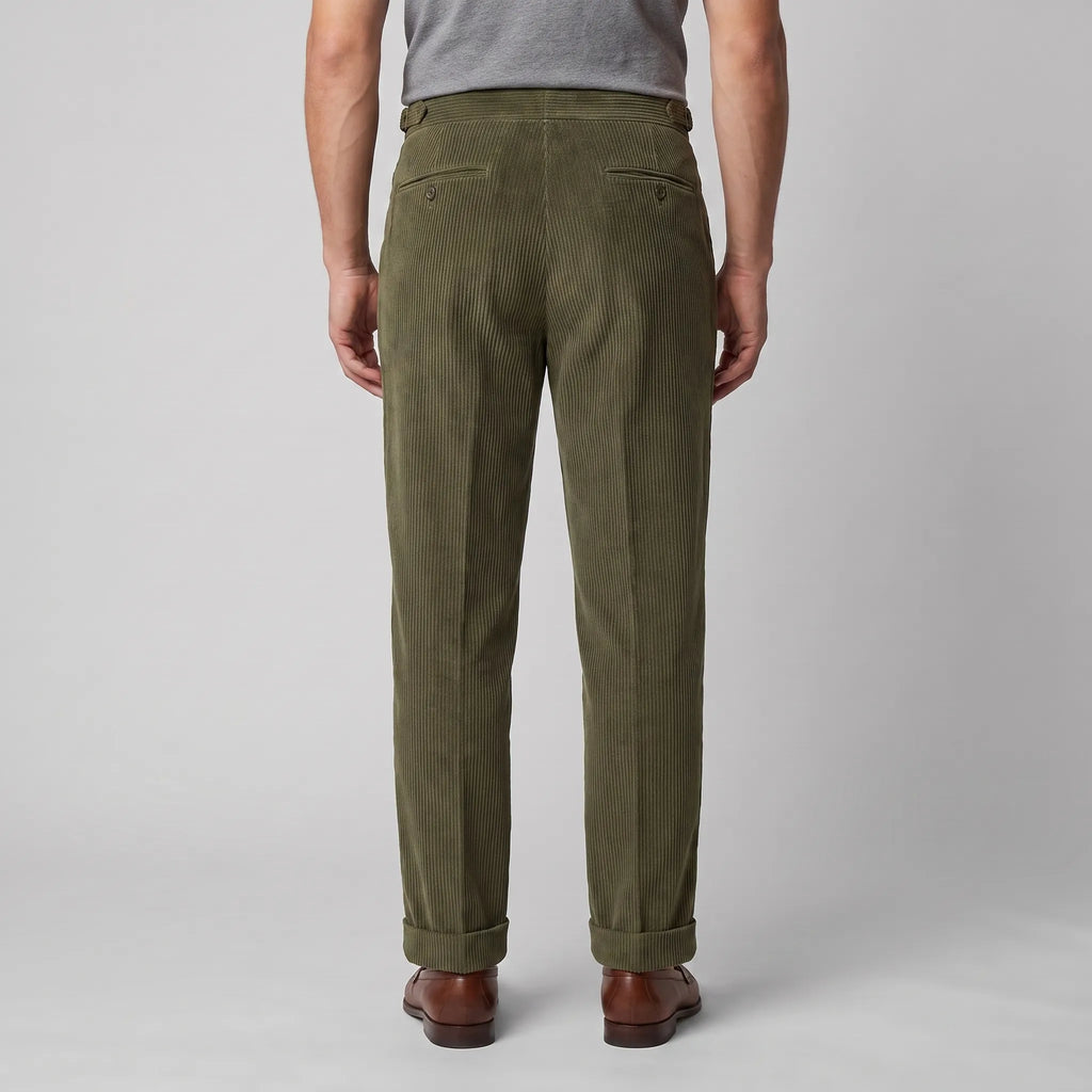 Classic Corduroy Trousers with Double Pleats for Men
