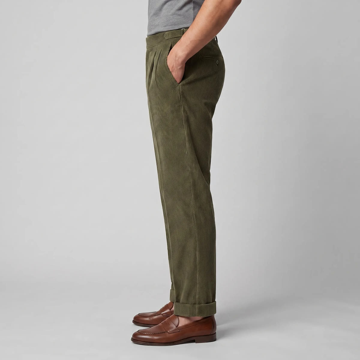 Classic Corduroy Trousers with Double Pleats for Men