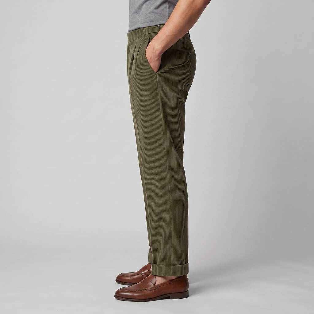 Classic Corduroy Trousers with Double Pleats for Men