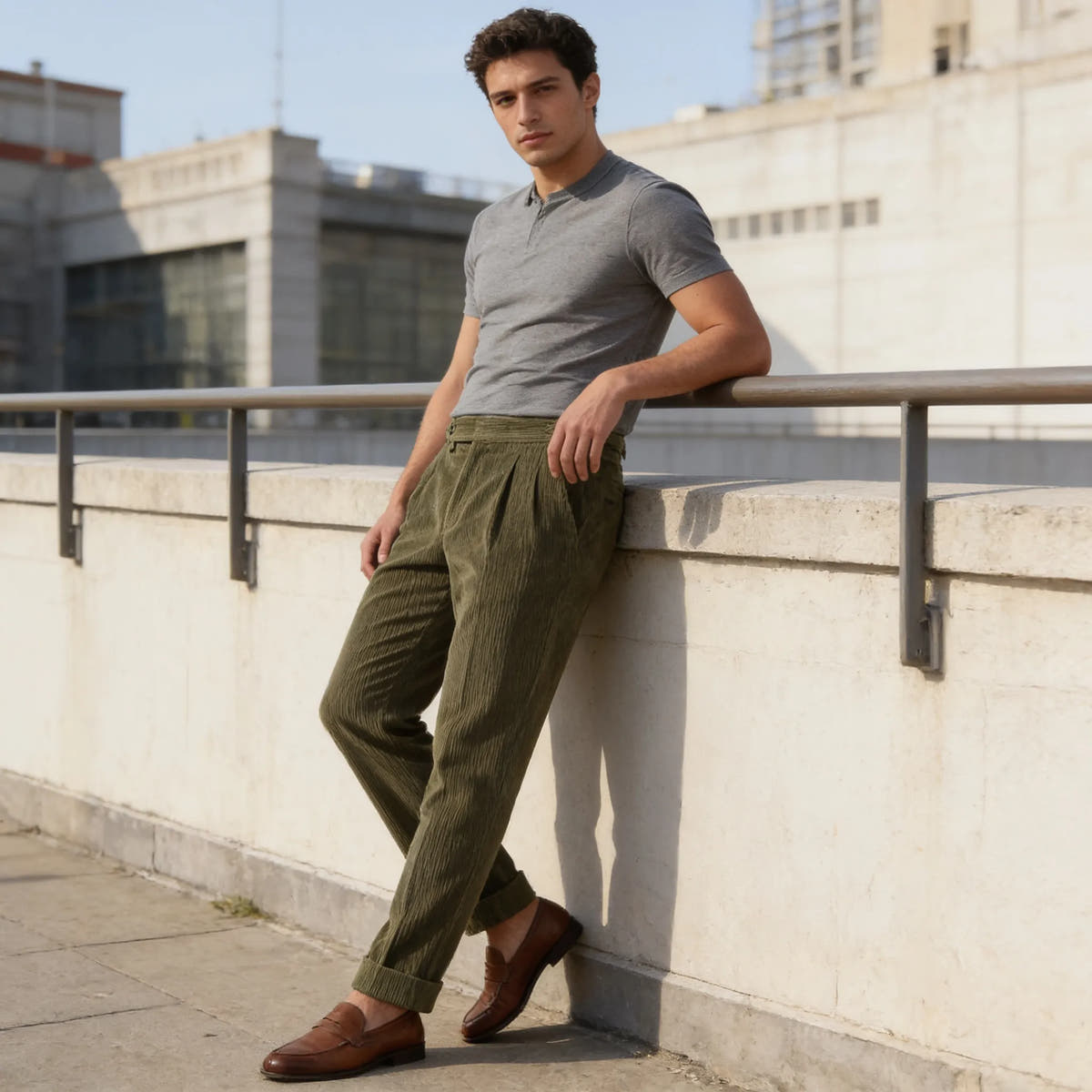 Classic Corduroy Trousers with Double Pleats for Men