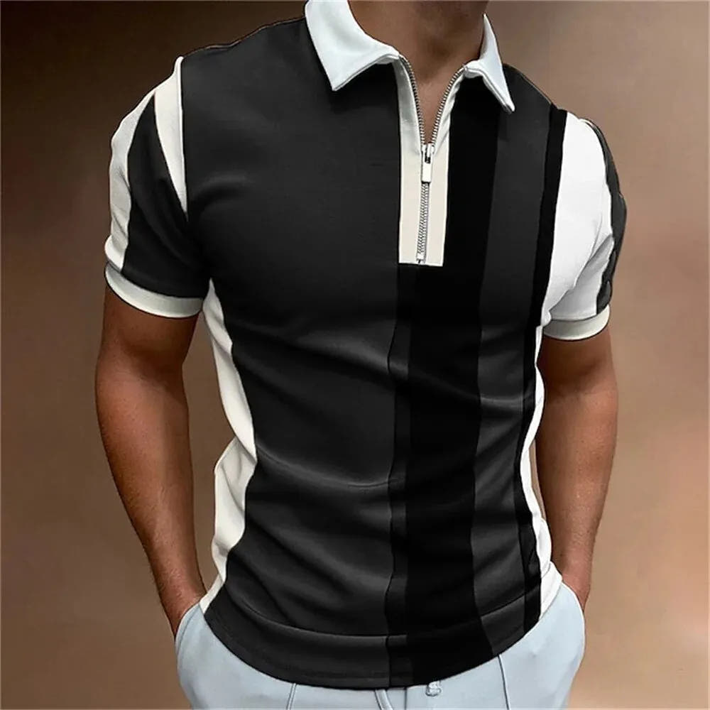 Classic Zip Neck Shirt with Pointed Collar for Men