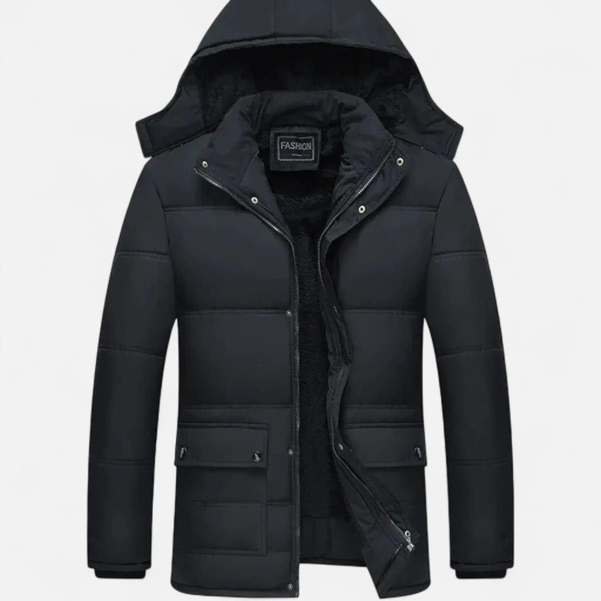 Cotton-Padded Hooded Jacket with Faux Fur Lining for Men