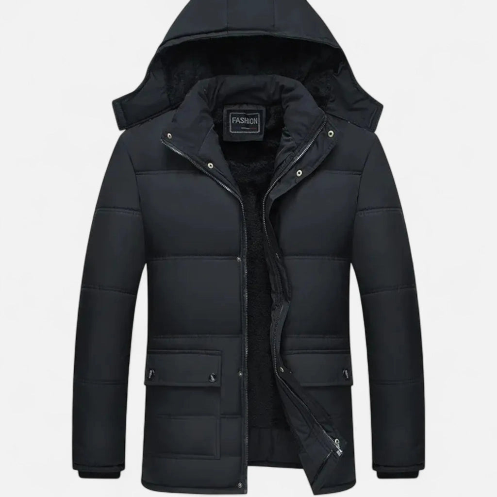 Cotton-Padded Hooded Jacket with Faux Fur Lining for Men