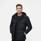 Cotton-Padded Hooded Jacket with Faux Fur Lining for Men