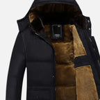 Cotton-Padded Hooded Jacket with Faux Fur Lining for Men